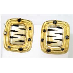 CHRISTOPHER WALLING 14K GOLD ENAMEL & DIAMOND EARRINGS