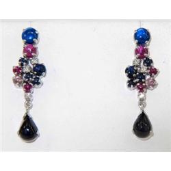 14K White Gold Diamond & Colored Stone Earrings