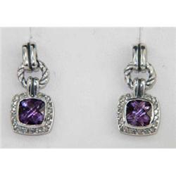 David Yurman Silver, Amethyst & Diamond Earrings