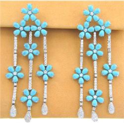 Salavetti 18K White Gold Diamond And Turquoise Earrings