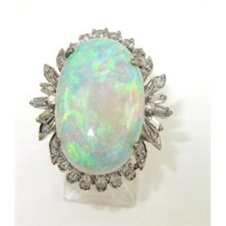 14K White Gold Opal & Diamond Ring