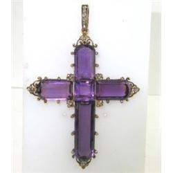14k Yellow Gold Amethyst Diamond Pendant from 1920