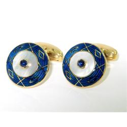 18K Yellow Gold Enamel, Pearl & Sapphire Cufflinks