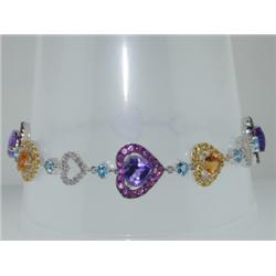 14K White Gold Multi-Color Stone Diamond Bracelet