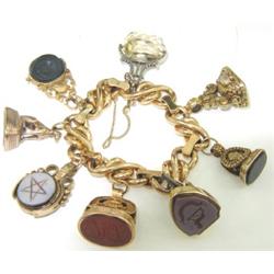 18K/14K Yellow Gold Colored Stones Charm Bracelet
