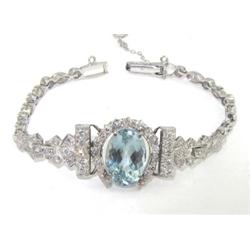 Platinum/14K White Gold Blue Topaz Diamond Bracelet