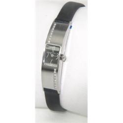 Milus Stainless Steel Diamond Leather Strap Watch