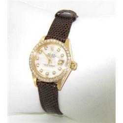 Rolex 18K Yellow Gold Diamond Leather Strap Watch