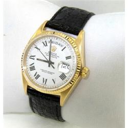 Rolex 18K Yellow Gold Leather Strap President Watch