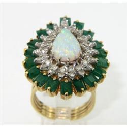 14K Yellow Gold Emerald, Diamond & Opal Ring