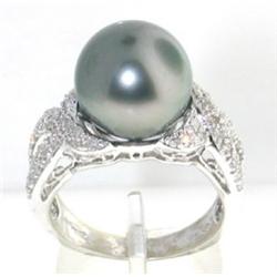 14K White Gold Diamond & Pearl Ring