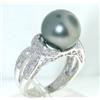 Image 2 : 14K White Gold Diamond & Pearl Ring