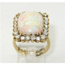 14K Yellow Gold Opal Diamond Ring