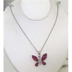 14K White Gold Ruby & Diamond Necklace
