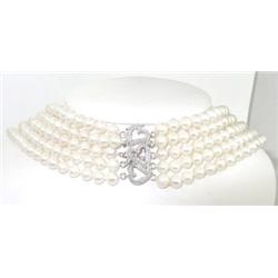 14K White Gold Pearl & Diamond  Necklace
