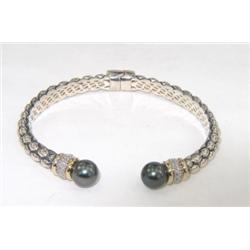 Town and Country Silver/14K Gold Diamond Pearl Bangle