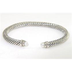 David Yurman Silver Pearl & Diamond Bangle