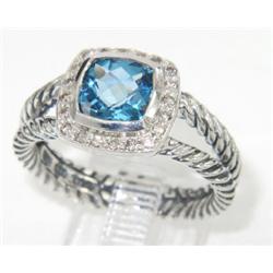 David Yurman Silver Blue Topaz & Diamond Ring