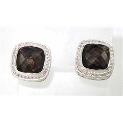 David Yurman Silver Diamond & Smoky Topaz Earrings