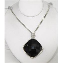 David Yurman Silver Onyx Diamond Necklace