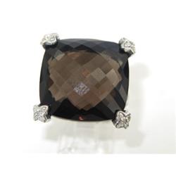 David Yurman Silver Smoky Topaz & Diamond Ring