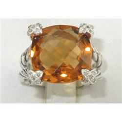 David Yurman Silver Citrine & Diamond Ring