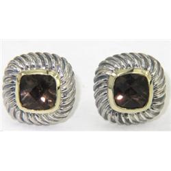 David Yurman Silver/18K Gold Smoky Topaz  Earrings