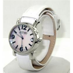Ritmo Stainless Steel White Leather Strap Watch