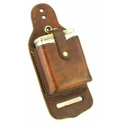 Leather pocked tin ashtray marked RA Bob Brown