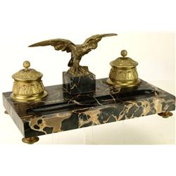 Fine 19th C. gilded bronze and marble desk set