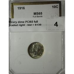 1916 Mercury dime PCI65 full bands  graded right
