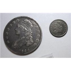 1836 pair of VF type coins--half dime  and half $  both undipped original surfac