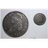 Image 1 : 1836 pair of VF type coins--half dime  and half $  both undipped original surfac