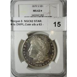 1879S Morgan $  NGC62 STAR. Obverse is DMPL.Coin s/b a 63