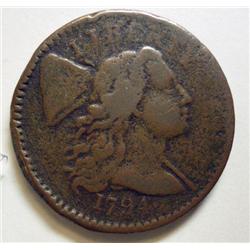 1794 large penny  UNATTRIBUTED  nice color FINE weaker reverse as usual