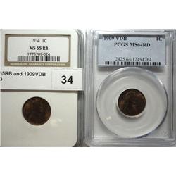 1934 NGC65RB and 1909VDB PCGS64RD