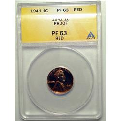 1941 proof Lincoln penny ANACSPF63RED