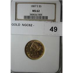 1887S $5 GOLD  NGC62