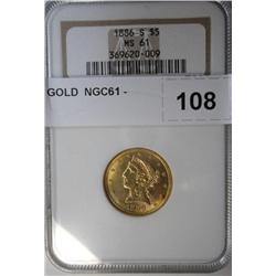 1886S $5 GOLD  NGC61