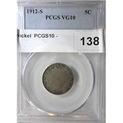 1912S V nickel  PCGS10