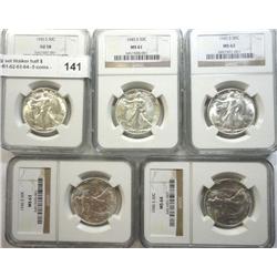 Grading set Walker half $  NGC58-61-62-63-64--5 coins