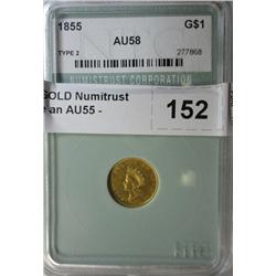 1855 T2 $1 GOLD Numitrust 58. we grade an AU55