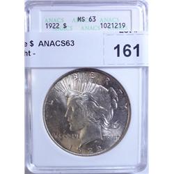 1922 Peace $  ANACS63 graded right