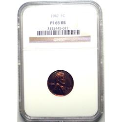 1942 proof Lincoln penny NGC65RB