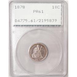 1878 proof dime OGH PCGS61