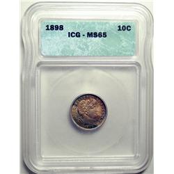 1898 Barber dime ICG65.This coin is virtually flawless