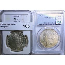 1921D PCGS62 and 1921S NGC62 Morgan $