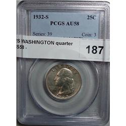 1932S WASHINGTON quarter  PCGS58