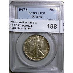 1917S obverse Walker half $ $  PCGS53. A VERY SCARCE WALKER