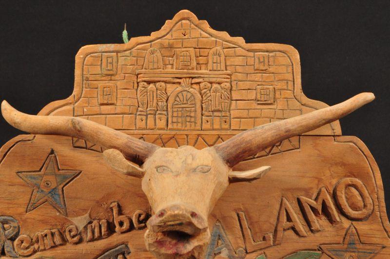 "Remember The Alamo" Texas Folk Art Wooden Carving